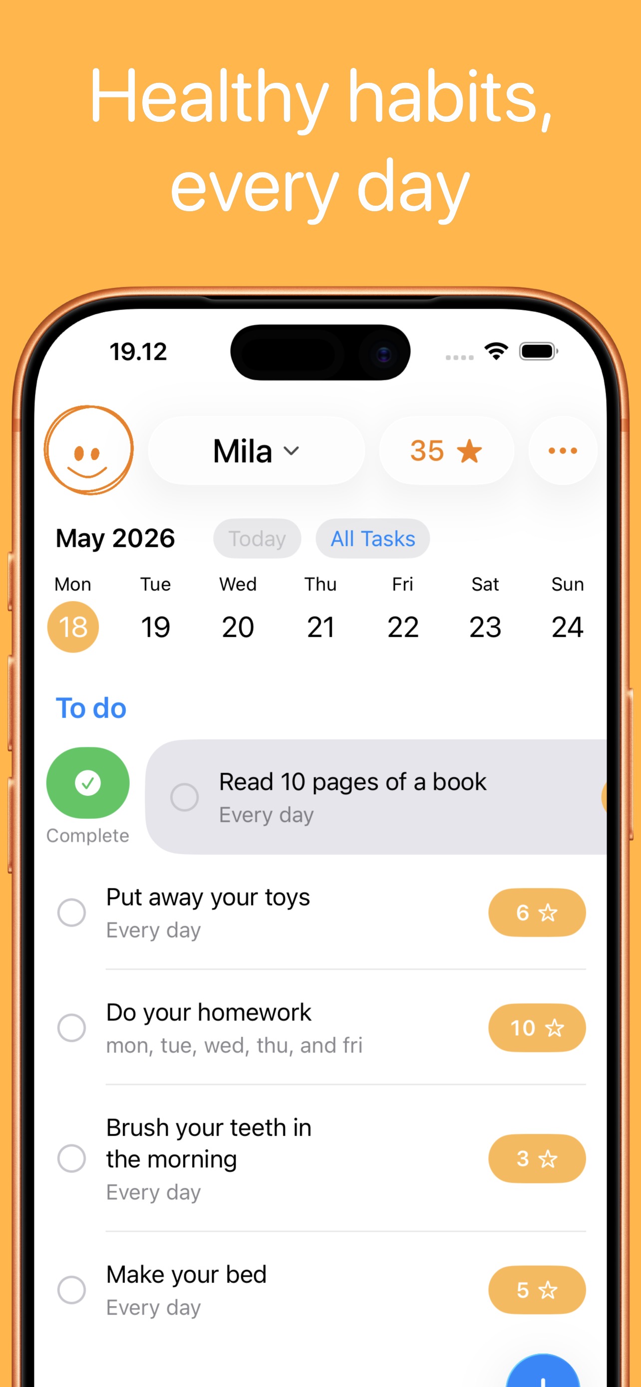 DailyHero task list in English